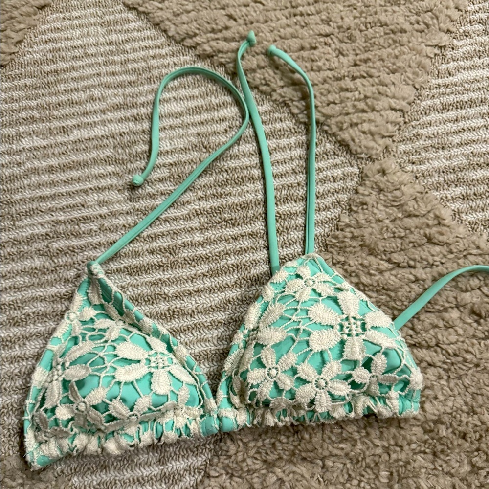 Mint Green Floral Knit Halter Swim Bikini